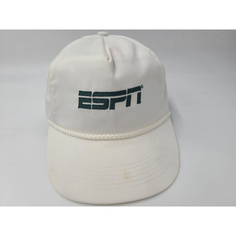 Vintage ESPN Rope Strapback Adjustable Hat Cap Sports TV Channel Men White Green